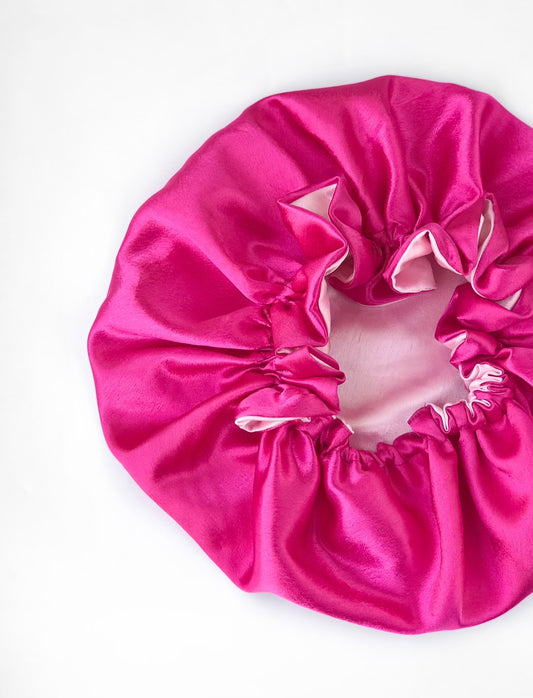 Reversible Ruffle Satin Bonnet – Two-Colour Design