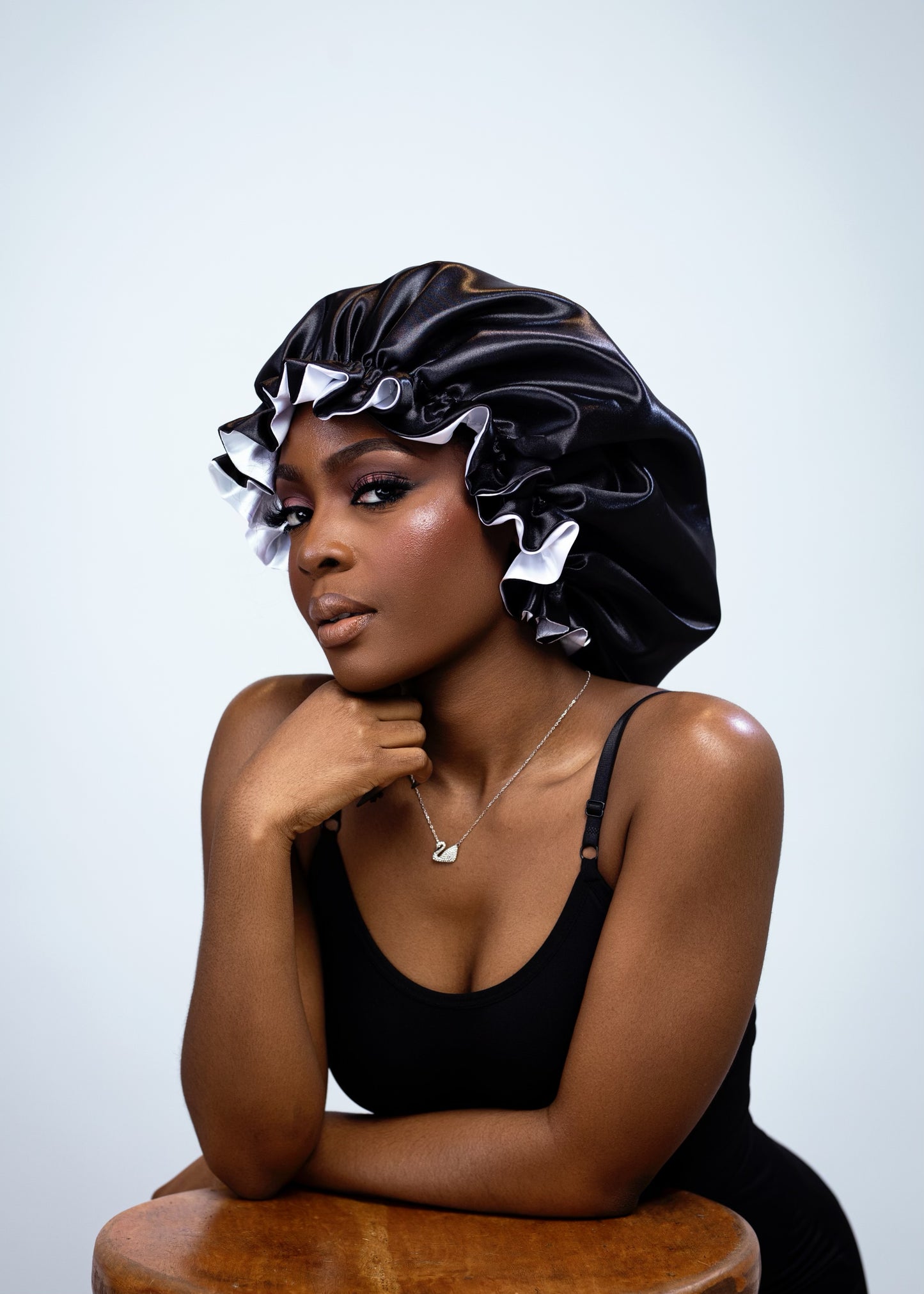 Reversible Ruffle Satin Bonnet – Two-Colour Design
